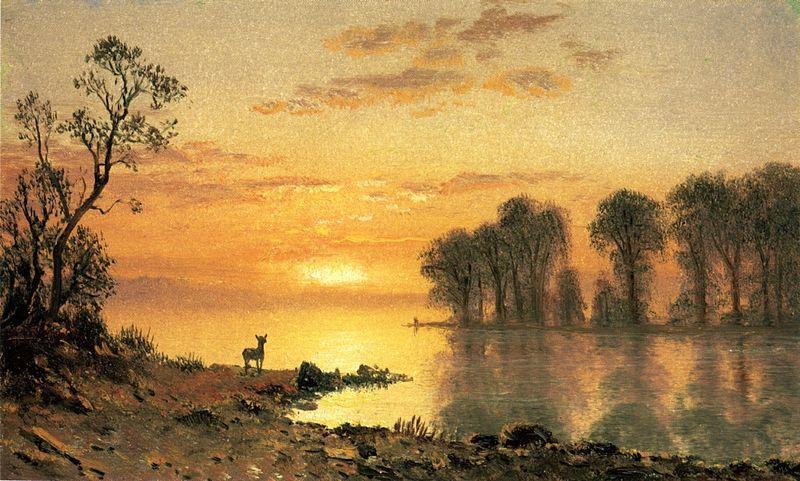 Albert Bierstadt Deer and River